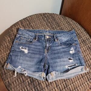 AEROPOSTALE Distressed Cuffed Denim Shorts Size 4 Midi 19-B105-BP Ripped Cute